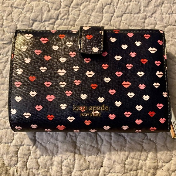 Kate Spade Black Wallet with Colorful Lip Pattern - Picture 1 of 6